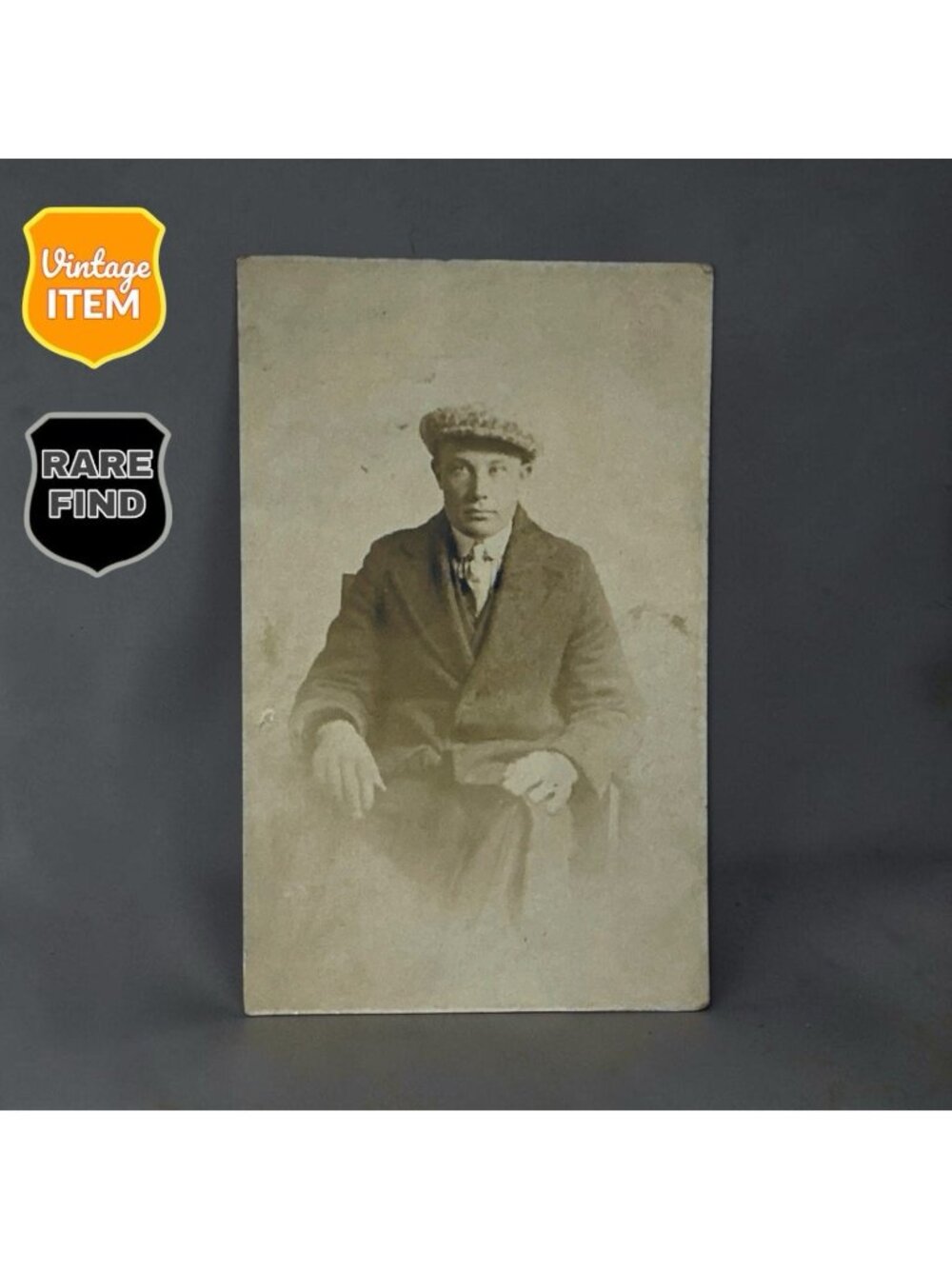 Old Antique Real Photo Postcard of Distinguished Serious Gentleman. 5.5 x 3.5